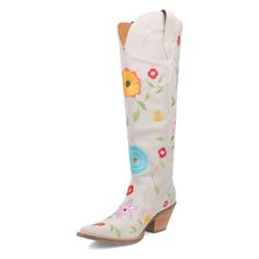 White Suede & Floral Embroidered Boot Multi Colored Floral Embroidery Detail Knee High Pull On 18" Shaft Height 2.5" Tall Fashion Heel 14-16” Circumference Snip Toe Rubber Outsole ***These are shipped to you directly from our Manufacturer. Please allow 7-10 business days for shipping/tracking notification! Spring White Embroidered Boots, Spring Embroidered White Boots, Spring Floral Embroidered Multicolor Boots, Traditional Snip Toe Boots For Spring, Traditional Embroidered Boots For Spring, Traditional Fitted Boots For Spring, Traditional Spring Boots, Style Cowgirl Boots, Turquoise Decor