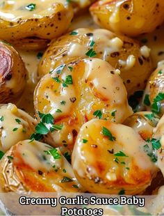 Creamy Garlic Potatoes is a quick stovetop recipe and the perfect side dish to serve with many of your favorite entrees. Delicious potatoes in a creamy sauce is super simple potato recipe to throw together during the busy week! What Kind of Potatoes to Choose To make creamy potatoes, I always use white potatoes. They are a concentrated source of vitamin C and potassium, and are small in size which is perfect for us. I also like them because they have smooth skin which I leave on. Alternatively Dill Scalloped Potatoes, Dishes Served With Rice, What To Make With Yellow Potatoes, White Sauce For Potatoes, Delicious Side Dishes For Dinner, Creamy Garlic Potatoes In Oven, Side Potatoes Dishes, Garlic Cream Potatoes, Potato Recipes That Freeze Well