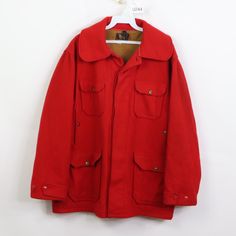 Follow Me On Instagram: Vogue_squared Vintage 40s Woolrich Chamois Cloth Lined Wool Hunting Jacket Jacket Comes From A Smoke-Free Household Has Small Holes On The Front/Sleeves Mens Size 42 Measurements Are: 23 Inches Underarm To Underarm 30.5 Inches Top To Bottom Red Wool Check Out My Other Items In My Store! U244 Red Winter Outerwear With Welt Pockets, Classic Red Sport Coat With Pockets, Classic Red Sport Coat, Red Retro Outerwear With Pockets, Retro Red Outerwear With Pockets, Vintage Red Wool Outerwear, Red Vintage Wool Outerwear, Retro Red Wool Outerwear, Vintage Single-breasted Red Outerwear