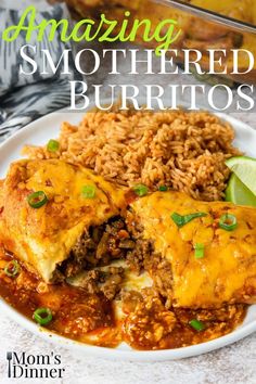 the cover of amazing smothered burritos by mom's dinner