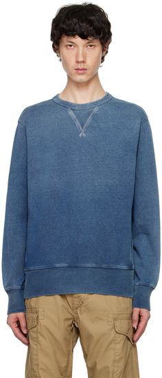 Indigo-dyed French terry sweatshirt. · Fading throughout · Rib knit crewneck, hem, and cuffs Supplier color: Washed blue indigo Ralph Lauren Sweatshirt, French Terry Hoodie, Sweatshirts Pattern, Indigo Dye, Quarter Zip Sweatshirt, Mens Scarves, Knit Crewneck, Rugby Shirt, Mens Activewear