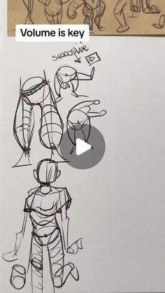 a drawing shows how to draw people in different poses, with the caption'volume is key '