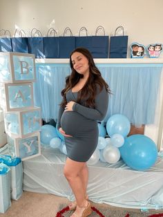 This simple sweetheart bodycon pregnancy dress is a fashion essential! Made of our ultra-soft, premium stretch material designed specifically with Mama curves in mind. It hugs all the right places, while giving you a flattering appearance. Wear solo or as the perfect base layering piece. Ideal to be worn throughout all nine months of pregnancy and beyond! #boybabyshower #babyshoweroutfit Blue Baby Shower Dress, Baby Shower Outfit Ideas, Months Of Pregnancy, Baby Shower Gown, Pregnancy Dress, Baby Shower Outfit, Pregnancy Months, Baby Shower Dresses, Blue Baby Shower