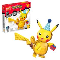 PRICES MAY VARY. ​ Buildable and poseable Pikachu building set that stands over 4-inches tall ​ Pikachu comes with poseable arms and legs as well as party hat and cake accessories ​ 280 bricks and pieces combine with all Mega Construx building sets and are compatible with other name brands ​ Ideal for ages 6 and up, this construction toy provides build-and-play experiences to help develop creativity and problem-solving skills Pokemon Xyz, Fun Poses, Pikachu Pikachu, Pokemon Mew, Building Toys For Kids, Pokemon Birthday Party, Pokemon Gifts, Original Pokemon, Pokemon Party