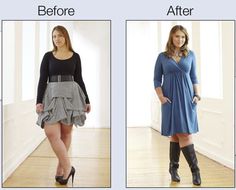 Minimize Your Hips: Surplice and empire waist help balance out hips. Knee length is everyone's good length. www.monroeandmain.com Apple Body Shape Fashion, Womens Fashions, Oufits Casual, Look Plus Size, Couture Mode, Petite Women, Curvy Outfits, Shoes Womens, Look Plus