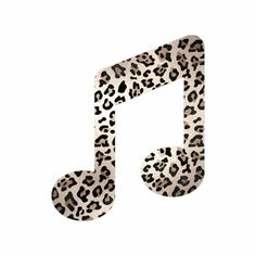 an animal print musical note with a white background and black spots on the letter's lower half