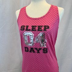 Emme Jordan Sleep 04 Days Pajama Set In Pink/Black Polka Dot Size Large. Racerback Tank With Shorts Pajama Set. Super Soft And Comfy. Silver Graphic On Tank Is Flawed. (See Photos). Shorts Have An Elastic Waist: 15”-18” Waist, 4” Inseam, 13” Length. Tank: 17” Underarm To Underarm, 24” Long From Neckline To Bottom At Center Of Back. All Measurements Are Approximate And Taken Laid Flat. #5 Pink Summer Sleepwear For Overnight, Casual Pink Sleepwear For Sleepover, Casual Tank Top For Sleepovers, Pink Tank Top For Summer Sleepover, Pink Sleeveless Casual Sleepwear, Pink Stretch Tops For Bedtime, Stretch Pink Bedtime Tops, Stretch Pink Tops For Bedtime, Pink Summer Sleepwear For Sleepover