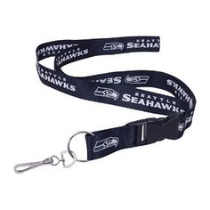 the seattle football team lanyard strap is shown in black and white with an nfl logo on