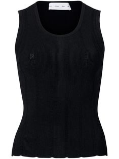 black compact pointelle rib knitted construction scoop neck sleeveless straight hem Rib Knit Top, Fashion Institute, Black Tank Dress, Jumpsuit Jacket, Ribbed Knit Top, Knitted Top, White Label, Engineered Garments, Knitted Tank Top