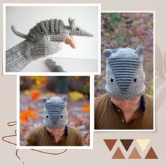 This Armadillo Glove Hat Set is made of wool and with the armadillo on the long winter wool gloves , it is very attractive for child or adult lovers. With the hand puppet or infant halloween costume and the durable material, this armadillo gloves and hat set can be great as a gift for child or adult to be used as a winter gloves . The christmas gift glove is made of Earth-friendly materials and high-quality wool , alpaca and arclic . TArmadillo on the glove adds to its bohemian and gives a delic Adjustable Winter Knitting Pattern, Hand Knitted Winter Yarn Patterns, Fitted Winter Crochet Patterns, Fitted Crochet Patterns For Winter, Novelty Winter Crochet Hat, Novelty Crochet Winter Hat, Winter Crochet Patterns With Yarn, Winter Crochet Crafts With Yarn, Ant Eater