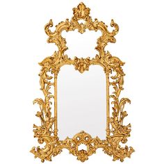 an ornate gold framed mirror against a white background