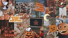 halloween collage with pumpkins, jack - o'- lanternes and skeletons