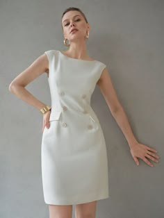 White  Collar Cap Sleeve Woven Fabric   Embellished Non-Stretch  Women Clothing Vestido Blanco Outfit, Maria B, Slim Fit Dresses, White Collar, Mini Dresses, Dress P, Cap Sleeve, Cap Sleeves, Woven Fabric