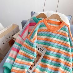 Style: commuting Size: one size Color: orange, bright green, light green Bright Color Sweater, Bright Clothes, Casual Preppy Outfits, Cute Preppy Outfits, Long Sweater, Cute Everyday Outfits, Cute Simple Outfits