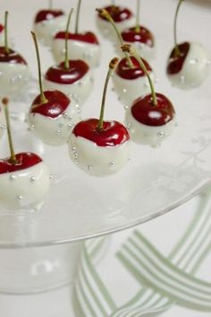 the cherries are ready to be eaten on the table for guests to eat at