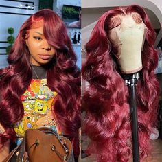 PRICES MAY VARY. 【Body Wave Lace Front Wigs Human Hair Materia】: 100% Unprocessed 10A Brazilian Human Hair 180% Density, Very Soft and Bouncy. Full & Healthy Hair Ends, Thick From Top to End, no Tangles or Splits. 【13x4 Lace Front Wigs Human Hair Feature】: 13x4 Transparent Lace (Invisible, Soft and Breathable), Lightly Bleached Knots. Free Parting 13x4 Lace, Can be Parted Middle Part and Side Part, No Matter Which Angle You Look at, It's Like Your Own Hair. There is 2-inch Lace in The back, Suit Pelo Color Borgoña, Wine Red Hair, Brazilian Hair Wigs, Affordable Wigs, Hair Color Burgundy, Virgin Hair Wigs, Human Hair Color, 100 Human Hair Wigs, Red Wigs