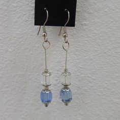 Handmade Nwot Blue/Clear Square Beaded Earring Pair Blue Beaded Drop Earrings For Everyday, Blue Beaded Earrings For Everyday, Everyday Blue Beaded Drop Earrings, Everyday Blue Jewelry With Dangling Beads, Blue Glass Beaded Earrings With Ear Wire, Blue Glass Beaded Dangle Earrings, Blue Glass Beaded Drop Earrings, Blue Glass Beaded Earrings, Blue Crystal Earrings With Dangling Beads