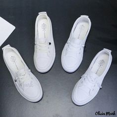 Olivia Mark - Breathable White Sneakers with Low-cut Design - White Shoes for Men and Women Casual Slip-resistant Flat Sneakers, White Casual Flat Bottom Sneakers, Casual White Sneakers With Flat Bottom, Casual Lace-up Slip-ons With White Sole, Casual White Slip-ons With Perforated Toe Box, White Slip-resistant Flat Sneakers, Casual Flat Slip-resistant Sneakers, White Casual Flat Slip-on Sneakers, White Flat Slip-on Sneakers Casual Style