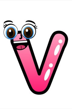 the letter v has eyes and is pink