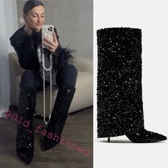 Zara Sequin Knee High Heeled Gaiter Boots In Black Sz 37 / 6.5 Brand New With Tags. Velvet Knee High Boots With Sequins. Gaiter Detail. Pointed Toe. Heel Height: About 2.8 Inches (7 Cm) Upper 100% Polyester Lining 77% Polyester 13% Elastane 10% Polyurethane Sole 100% Polyurethane Thermoplastic Insole 86% Polyester 14% Elastane Black | 3084/310 New Posher? Sign Up With Invite Code 0ld_fashioned For $10 Off Your First Poshmark Purchase My Photos Are Taken Inside With A Flash. If You Need Additiona Zara Sequin Boots, Trendy Evening Boots With Reinforced Heel, Knee-high Boots For Night Out In Winter, Pointed Toe Mid-calf Boots For Night Out, High Heel Boots For Night Out In Fall, Block Heel Boots For Fall Night Out, Pointed Toe Mid-calf Boots For Fall Night Out, Fall Knee-high Pointed Toe Boots For Night Out, Winter High Ankle Boots For Night Out