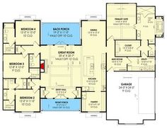 the floor plan for a house with two master suites and an attached garage area,