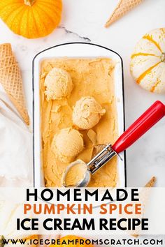 homemade pumpkin spice ice cream recipe in a white dish