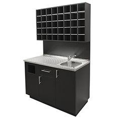 a sink and cabinet are shown against a white background