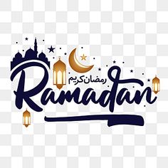 the arabic text rama with lanterns and stars on it, transparent background png clipart