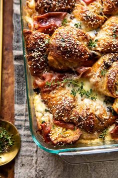 a casserole dish with meat and cheese