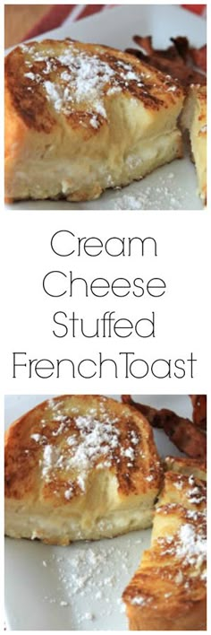 cream cheese stuffed french toast on a white plate