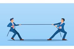 two businessmen tug each other with their hands to pull the rope in front of them