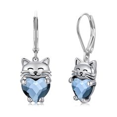 PRICES MAY VARY. Design Inspiration: Cat symbolizes freedom,lucky and love. Interesting and elegant cat drop earrings are mysterious and charming, bring vitality and freshness to life. It is very suitable for giving to little girls and your lovers. Girls Earrings Material: Using 925 sterling silver material and high quality blue crystal, hypoallergenic, anti-rust, nickel-free, lead-free, cadmium-free, not contain any allergic elements. Long Time Wearing Keeps You a Good Health. Gifts for Cat Lov Elegant Cat, Health Gifts, Earrings For Sensitive Ears, Cat Themed Gifts, Sterling Silver Cat, Dangle Hoop Earrings, Crystal Hoop Earrings, Silver Cat, Small Jewelry Box