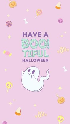 a halloween card with an image of a ghost and candy on the front, says have a boo tiful halloween