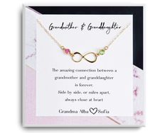 a card with a necklace on it that reads grandmother and granddaughter, the amazing connection between a grandmother and granddaughter is forever