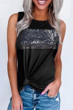 Sequin Halter Top, Sparkle Top, Sequin Halter, Sleeveless Knit Top, Travel Shopping, Sleeveless Knit, Stretchy Tops, Fine Fabric, Black Tank