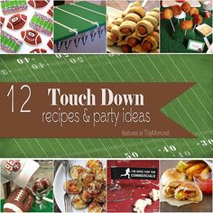 the cover of 12 touch down recipes and party ideas, with pictures of footballs on them