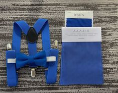 "Your special guy will look the best when he shows up in his royal blue bow tie and matching suspenders! A great set for groomsman, best man or ring bearers! This bow tie & suspenders set is a great choice for family photos, wedding, ring bearer outfit, Quinceañera, prom, homecoming, in family and engagement photos , birthday celebration or any other special occasion. We offer FREE COLOR SAMPLES - you can request them before purchase . BABY size : 0-9 months -BOW TIE - 2.9\" inches (7.5 cm ) -SU Best Man Outfit, Cobalt Blue Outfit, Suspenders Ring Bearer, Royal Blue Bow Tie, Blue Groomsmen, Homecoming Suits, Baby Boy Gift Set, Blue Suspenders, Groomsmen Bowtie