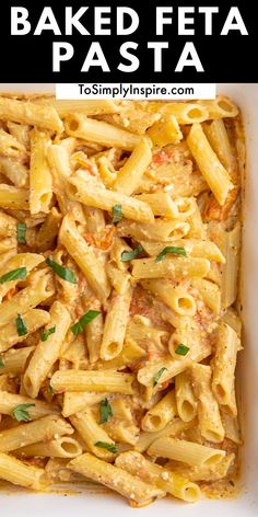 baked fettuccine pasta in a white casserole dish