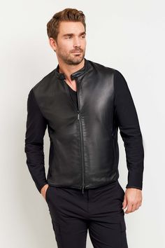 The Best Travel Jacket. Man Showing the Front Profile of a Men's Joey Leather Jacket in Black. Travel Vest, Touch Down, Travel Pants, Safari Jacket, Safari Style, Aging Well, Leather Jacket Black, Well Dressed Men, Cargo Pant