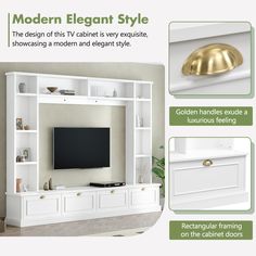 an advertisement for modern elegant style entertainment center