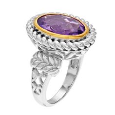 An ornate scroll, sterling silver design, combined with an oval amethyst center stone, making this right-hand ring a lovely accessory. An ornate scroll, sterling silver design, combined with an oval amethyst center stone, making this right-hand ring a lovely accessory.Click on this JEWELRY & WATCHES GUIDE to learn about fit, styles, materials and more! RING DETAILS Width: 22 mm Nickel free Packaging: boxed Plating: gold & silver tone Metal: sterling silverSTONE DETAILS Stone type: amethyst Size: Silver Oval Amethyst Ring With Gemstone Accents, Elegant Sterling Silver Amethyst Ring Oval Cabochon, Oval Silver Amethyst Ring With Gemstone Accents, Oval Amethyst Ring With Gemstone Accents In Sterling Silver, Luxury Oval Amethyst Ring In Sterling Silver, Elegant Silver Amethyst Oval Cabochon Ring, Elegant Silver Amethyst Ring With Oval Cabochon, Elegant Silver Amethyst Ring, Oval Cabochon, Oval Amethyst Ring