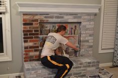 How to Whitewash Brick - Our Fireplace Makeover - Loving Here Painting A Brick Fireplace, White Wash Brick Fireplace, Red Brick Fireplaces, Fireplace Redo, Painted Brick Fireplaces, Fireplace Update, Paint Fireplace, White Wash Brick, Brick Fireplace Makeover