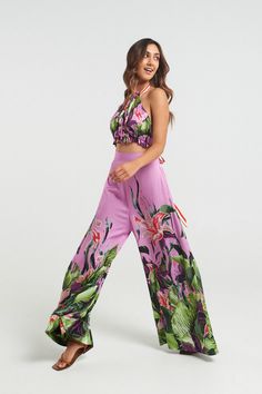 Hawaiian Lily Palazzo Pants - shopsigal Hawaiian Outfits, High Waisted Palazzo Pants, Models Outfits, Aloha Dress, Paper Bag Pants, Hula Skirt, Singer Fashion, Bag Pants, Baddie Tips