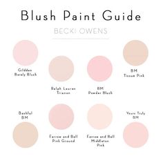 the blush paint guide is shown with different colors and sizes, including pinks, beiges