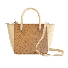 Two Tone Luxury Ostrich Tote - Zelli Handbags Cream Tones, Ostrich Leather, Hip Bag, Large Bag, Solid Metal, Metal Hardware, Accessories Unique, Hand Stitched, Design Your Own