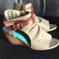 Very Cute Open Toe Wedge, Blowfish From Dsw, Size 6.5 Never Worn Brown Adjustable Wedge Sandals, Casual Style, Brown Adjustable Casual Wedge Sandals, Brown Casual Adjustable Wedge Sandals, Casual Brown Adjustable Wedge Sandals, Womens Shoes Wedges, Tan Brown, Open Toe, Wedges, Women Shoes