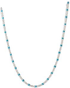 Turquoise Beaded Enamel Necklace-Necklaces-Awe Inspired Dainty Enamel Necklace, Dainty Blue Necklaces With Satellite Chain, Dainty Blue Necklace With Satellite Chain, Blue Sterling Silver Necklaces With Tiny Beads, Enamel Beads, Enamel Necklaces, Turquoise Beads, Handmade Sterling Silver, Silver Diamonds