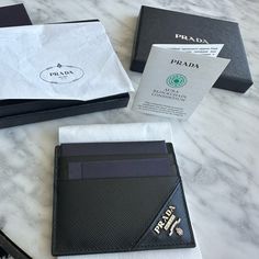 Black Men’s Prada Wallet With 6 Slots With Authenticity Card. Brand New And Never Used, It Was Received As A Gift. Wallet Aesthetic Men, Prada Brand, Aesthetic Men, Expensive Gifts, Prada Accessories, Men's Wallet, Prada Wallet, Prada Men, Card Holders