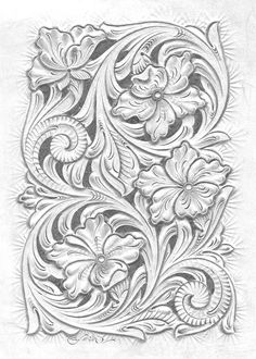 an intricately designed design with flowers and leaves in the center, on white paper