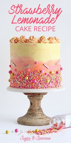 there is a cake with sprinkles on it and the words strawberry lemonade cake recipe